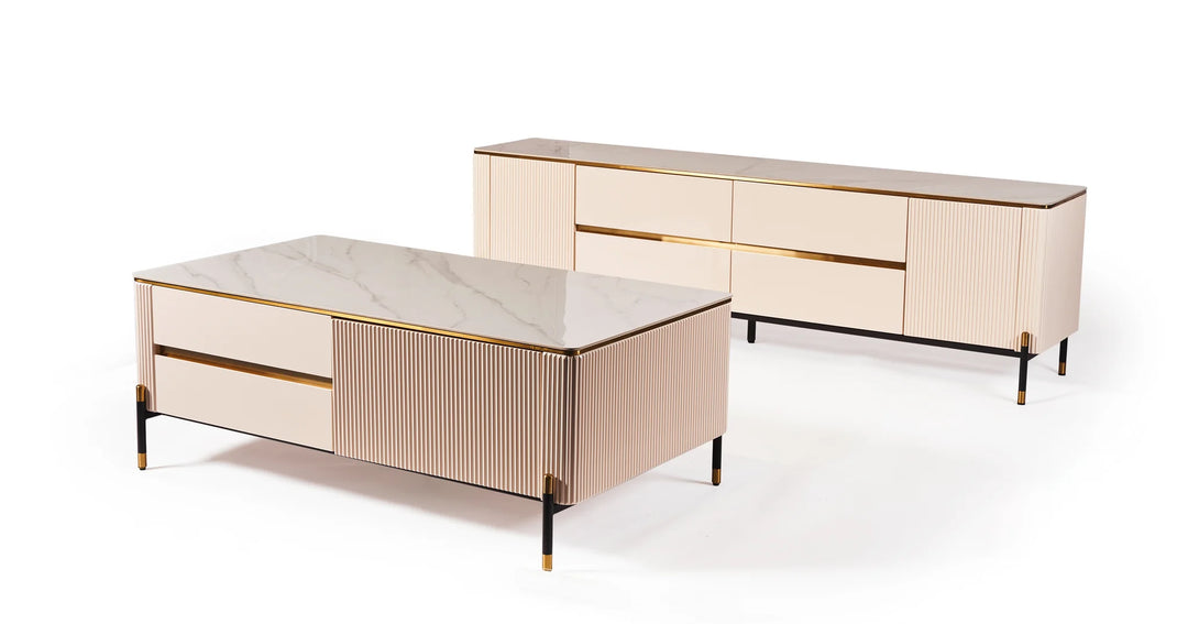 Bella Ribbed Furniture Range - White & Gold