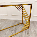 Load image into Gallery viewer, Azure Gold Console Table with Polar White Sintered Top
