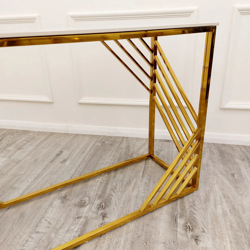 Azure Gold Console Table with Polar White Sintered Top