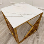 Load image into Gallery viewer, Azure Gold Lamp Table with Polar White Sintered Top
