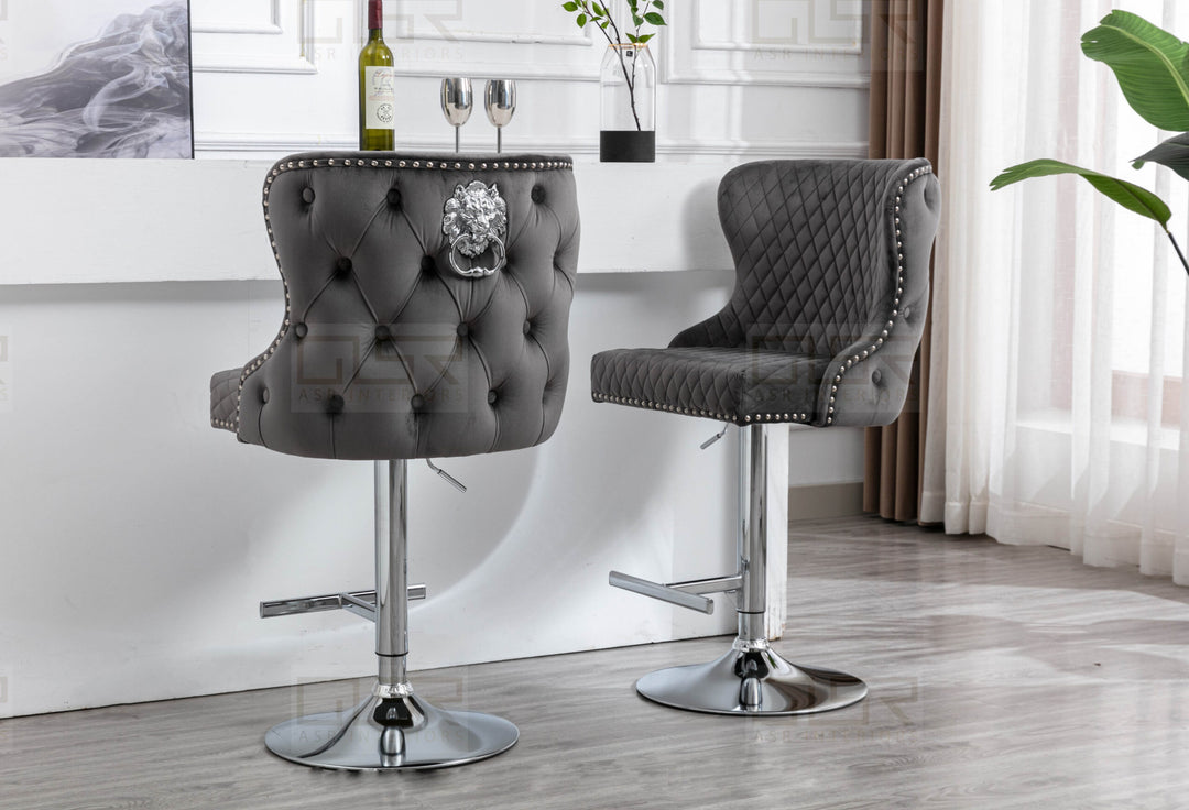 Valentino Grey Velvet Bar Stool