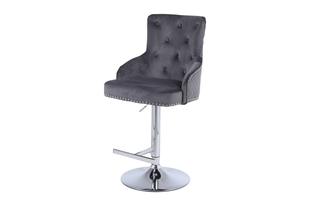 Majestic Round Knocker Grey Fabric Bar Stool