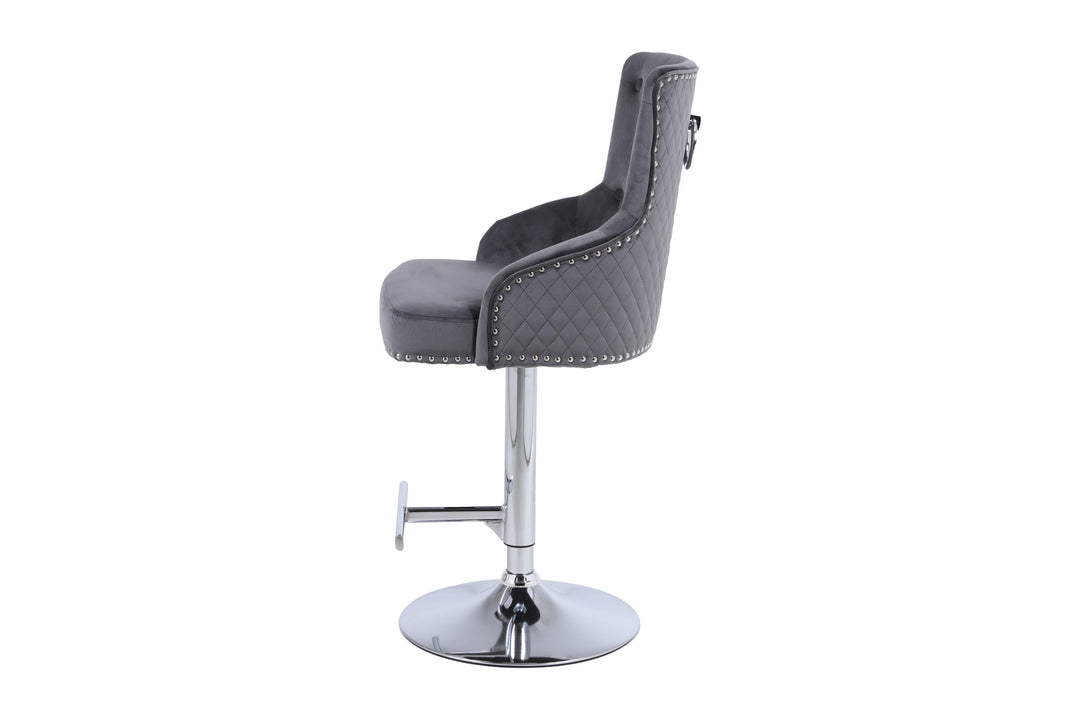 Majestic Round Knocker Grey Fabric Bar Stool