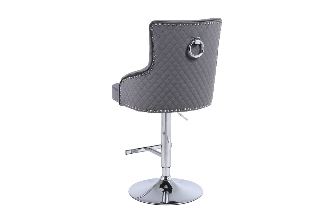 Majestic Round Knocker Grey Fabric Bar Stool