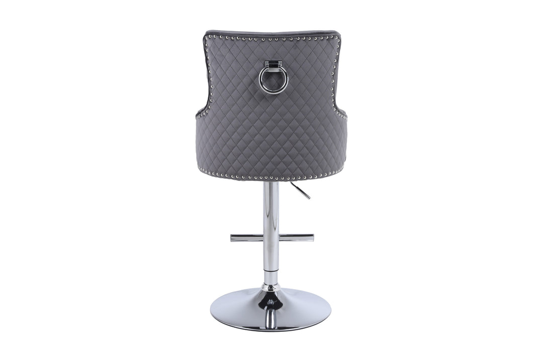 Majestic Round Knocker Grey Fabric Bar Stool