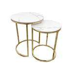 Load image into Gallery viewer, Cato Nest of 2 Tall Gold End Tables with Polar White Sintered Stone Tops
