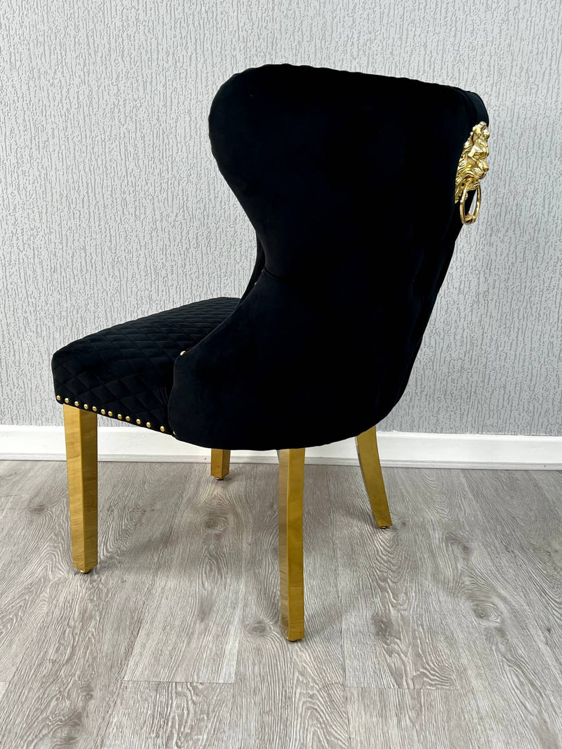 Valentino Black Gold Lion Velvet Chair