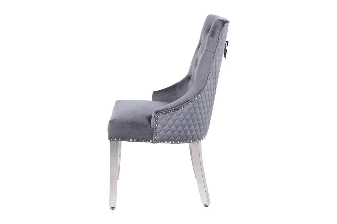 Majestic Round Knocker Grey Velvet Dining Chair