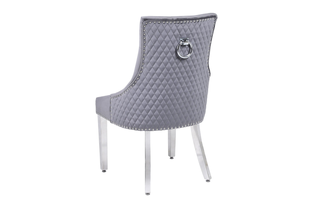 Majestic Round Knocker Grey Velvet Dining Chair