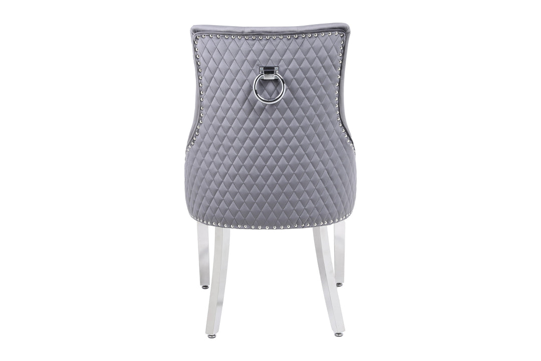 Majestic Round Knocker Grey Velvet Dining Chair