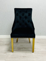 Load image into Gallery viewer, Majestic Black Gold Ring Knocker Chair
