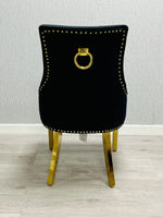 Load image into Gallery viewer, Majestic Black Gold Ring Knocker Chair
