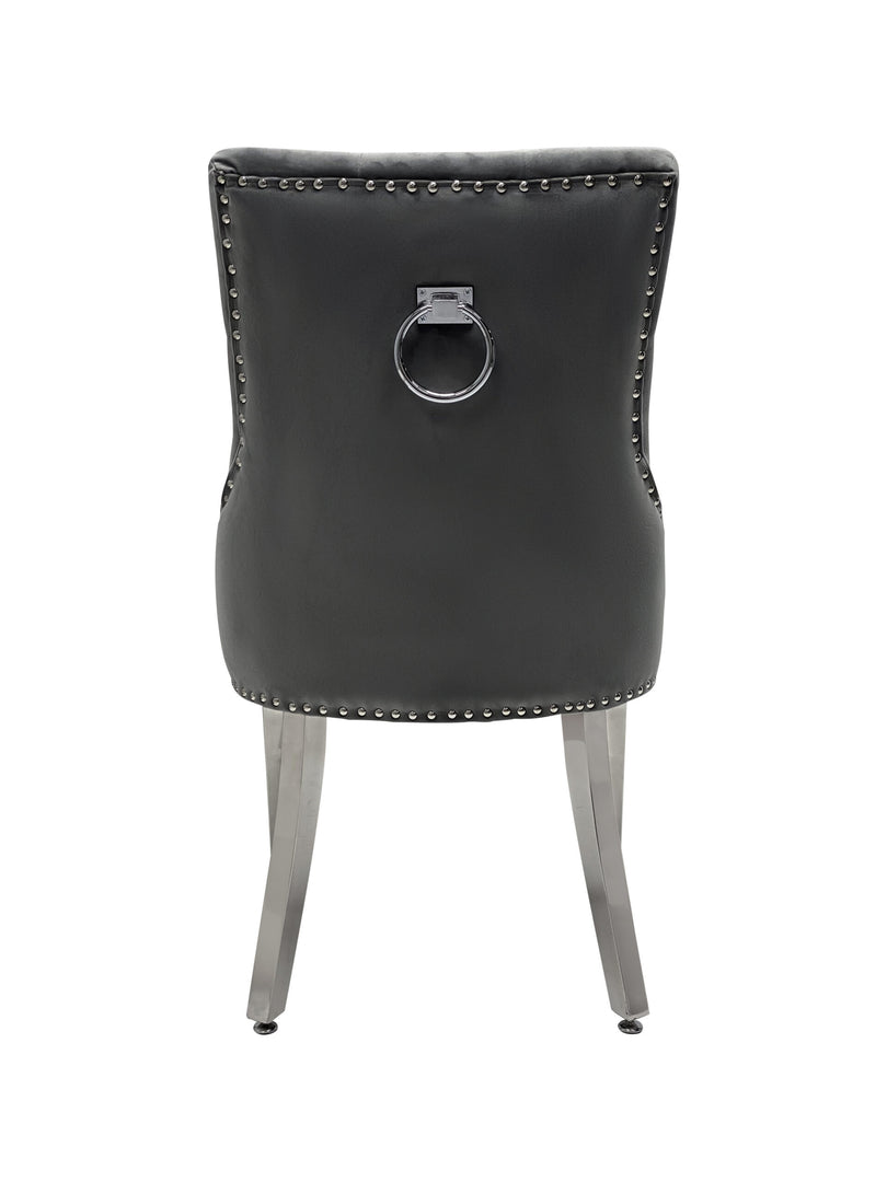 Valencia Hudson Grey PU Leather Dining Chair Ring Knocker