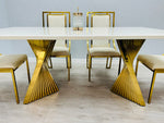 Load image into Gallery viewer, Ravello 180cm Cream &amp; Gold Marble Dining Table
