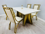 Load image into Gallery viewer, Ravello 180cm Cream &amp; Gold Marble Dining Table
