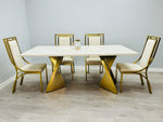 Load image into Gallery viewer, Ravello 180cm Cream &amp; Gold Marble Dining Table
