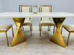 Load image into Gallery viewer, Ravello 180cm Cream &amp; Gold Marble Dining Table
