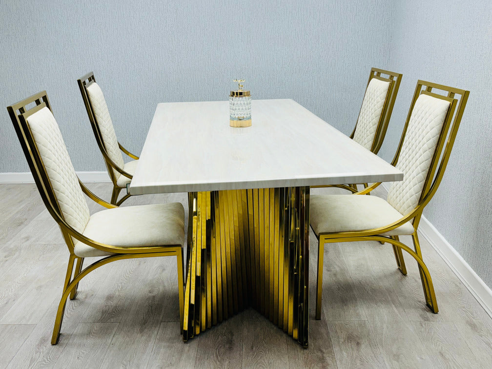 Ravello 180cm Cream & Gold Marble Dining Table