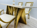 Load image into Gallery viewer, Ravello 180cm Cream &amp; Gold Marble Dining Table
