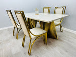 Load image into Gallery viewer, Ravello 180cm Cream &amp; Gold Marble Dining Table
