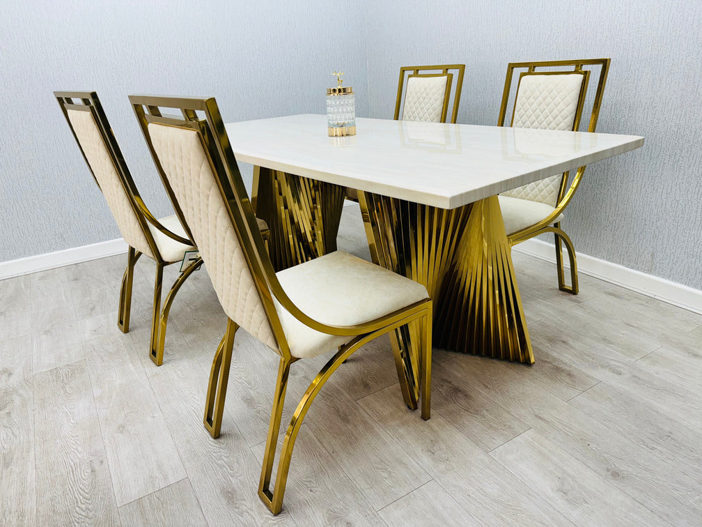 Ravello 180cm Cream & Gold Marble Dining Table