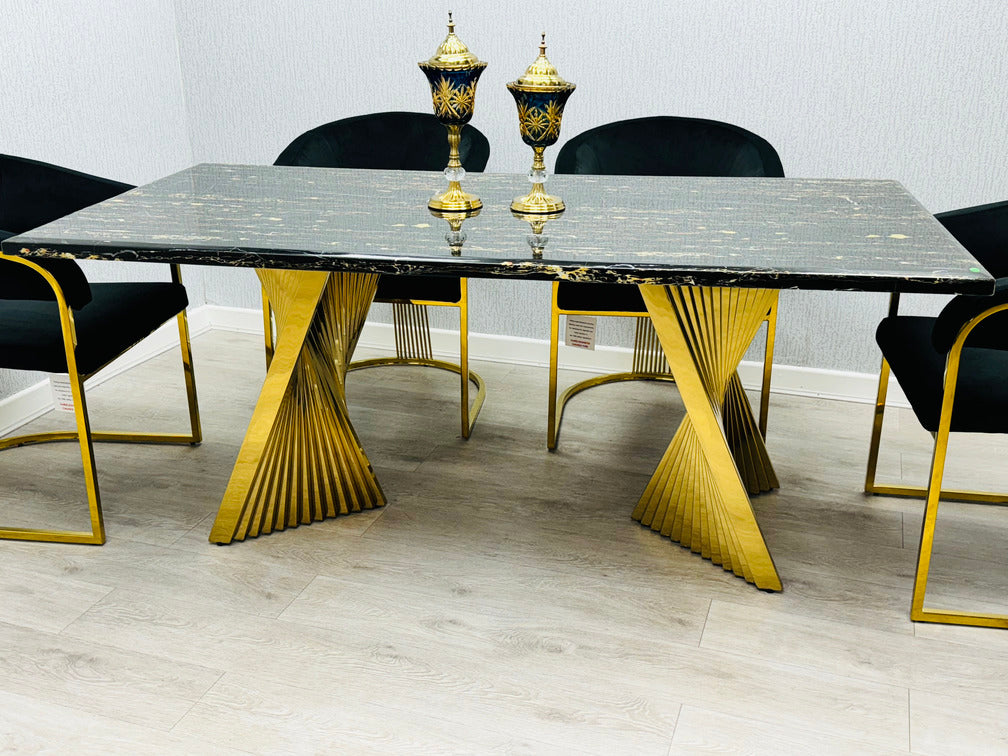 Ravello 180cm Black & Gold Marble Dining Table