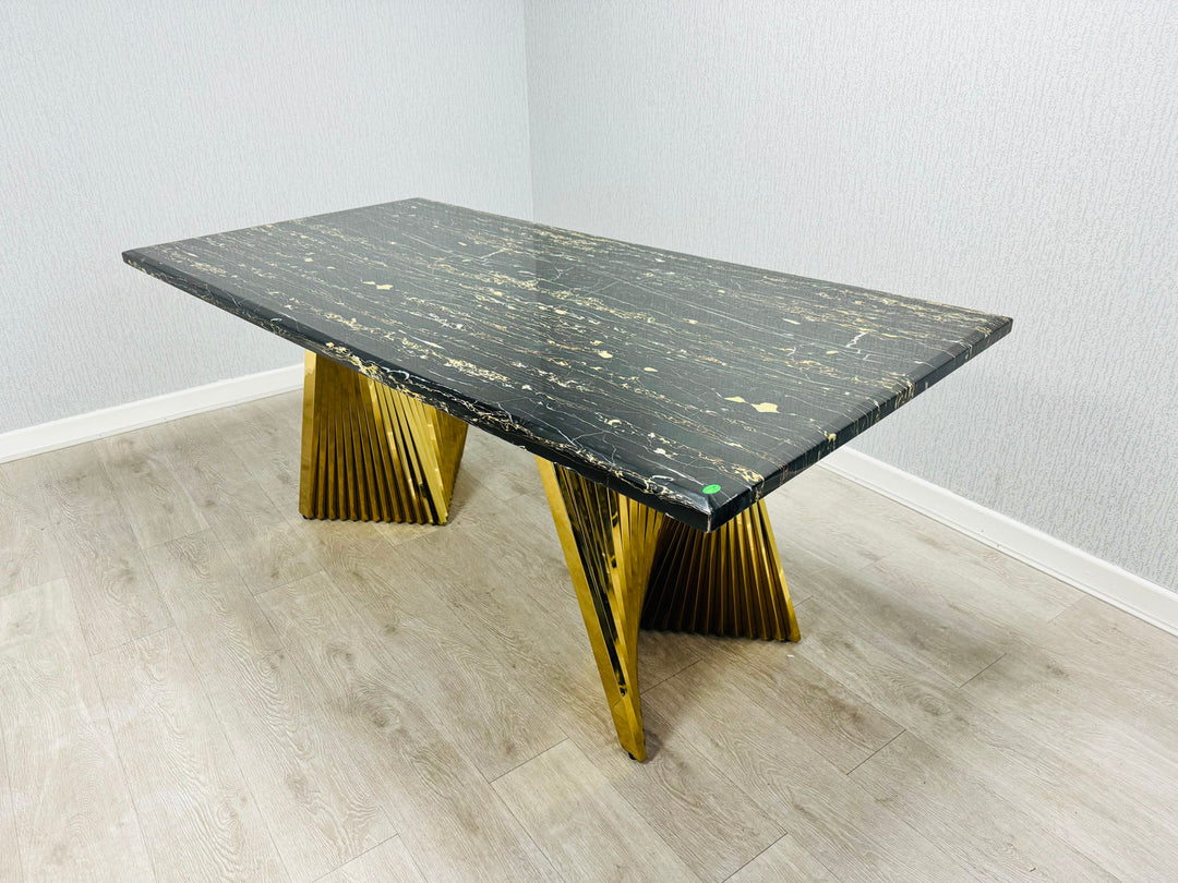 Ravello 180cm Black & Gold Marble Dining Table