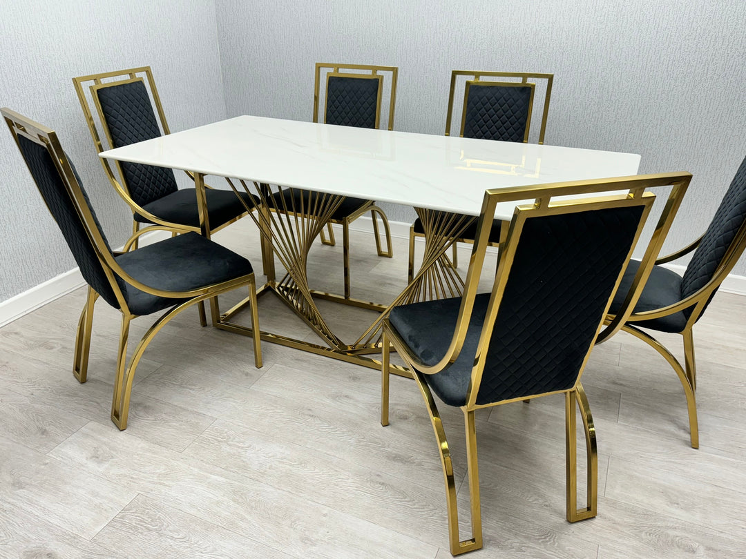 Amelia White Ceramic 180cm Gold Frame Table Only