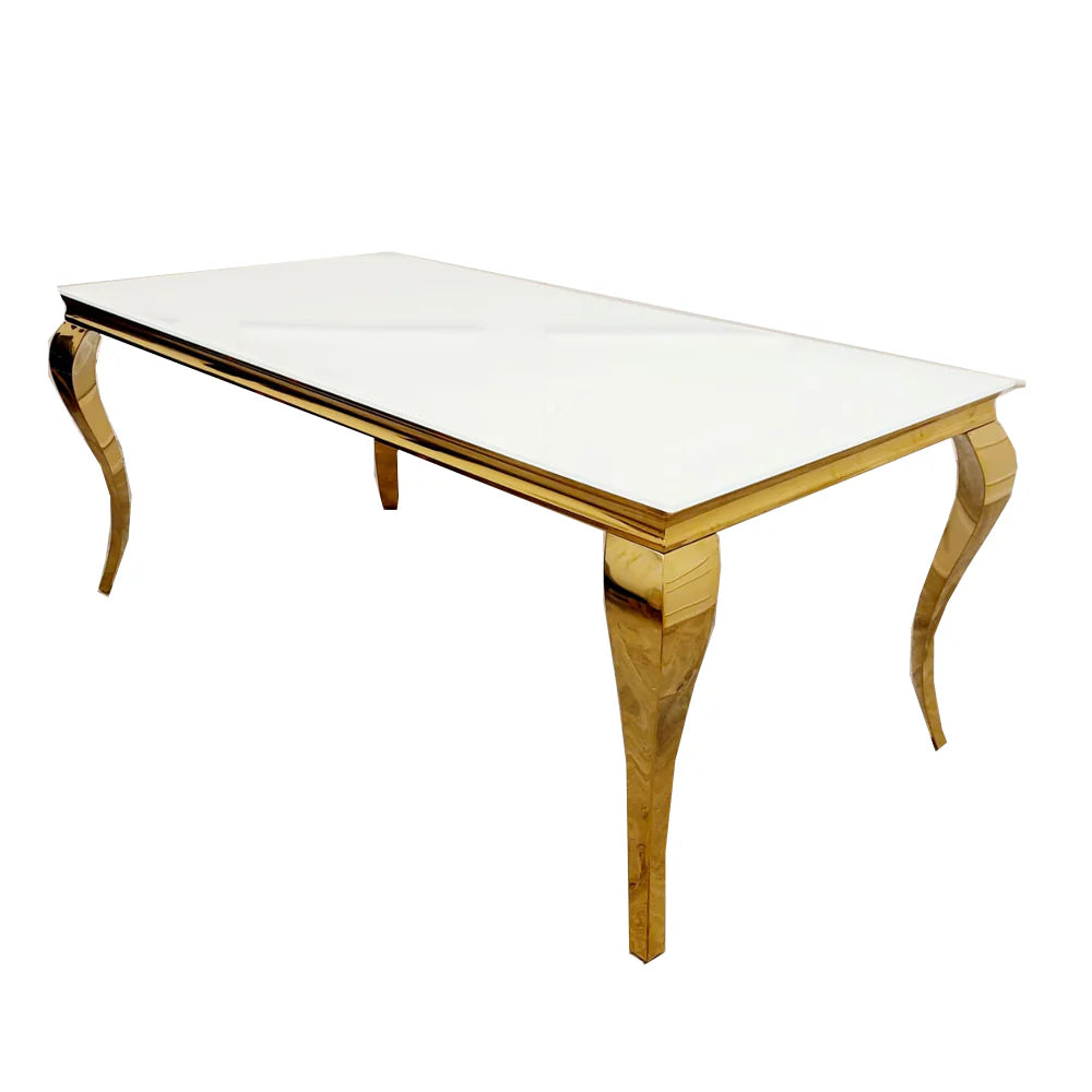 **PROMO** Louis Gold 1.5 Dining Table with White Glass Top