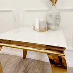 Load image into Gallery viewer, Louis Gold Lamp Table with White Glass Top
