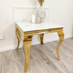 Load image into Gallery viewer, Louis Gold Lamp Table with White Glass Top
