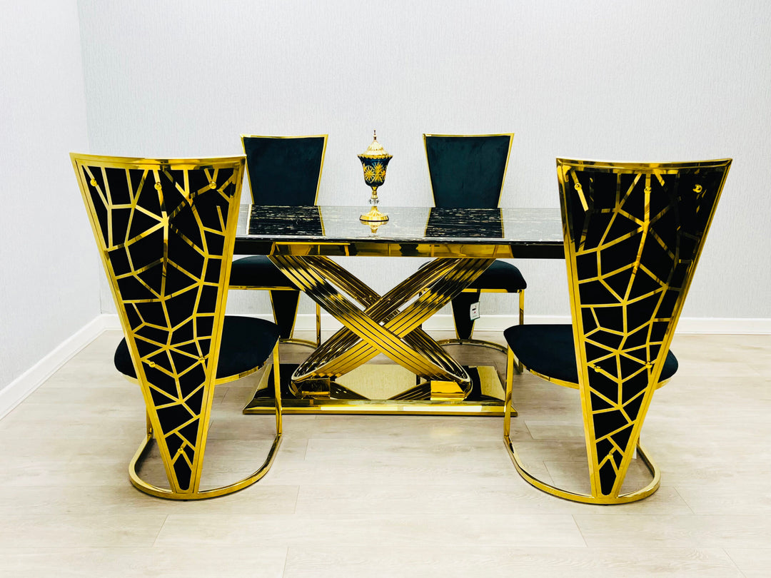 Elina Black and Gold Marble Dining Table 180