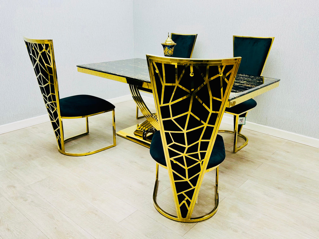 Elina Black and Gold Marble Dining Table 180