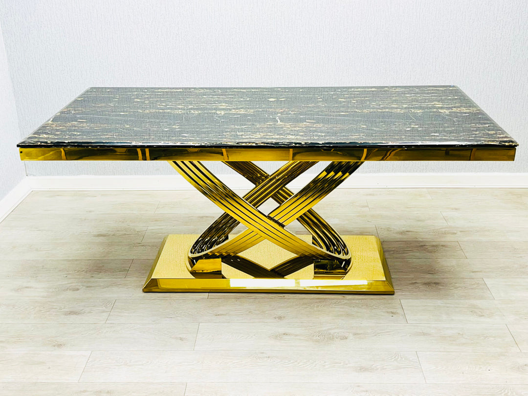 Elina Black and Gold Marble Dining Table 180