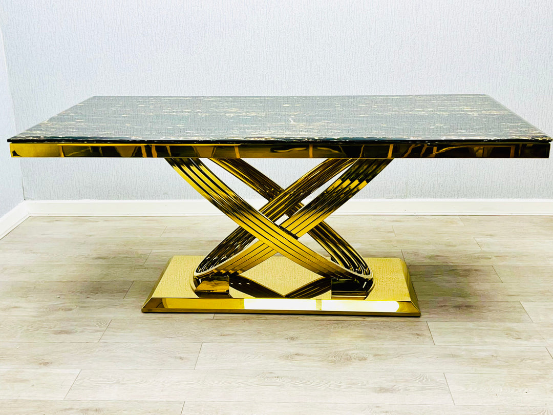 Elina Black and Gold Marble Dining Table 180