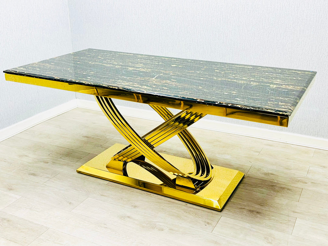 Elina Black and Gold Marble Dining Table 180