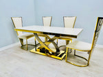 Load image into Gallery viewer, Elina Cream and Gold Marble Dining Table 180
