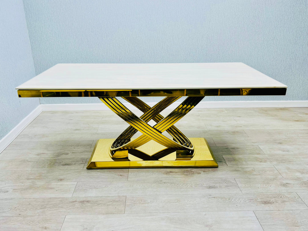 Elina Cream and Gold Marble Dining Table 180