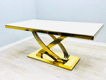 Load image into Gallery viewer, Elina Cream and Gold Marble Dining Table 180
