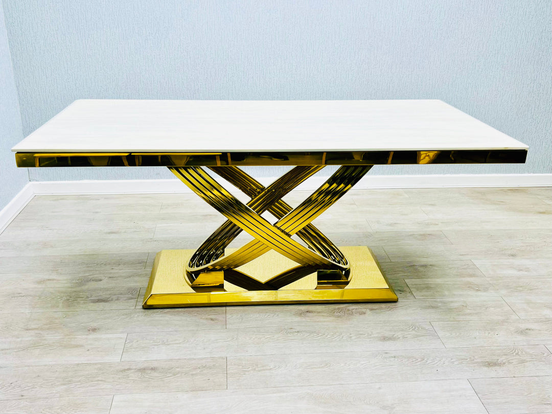 Elina Cream and Gold Marble Dining Table 180