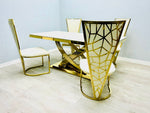 Load image into Gallery viewer, Elina Cream and Gold Marble Dining Table 180
