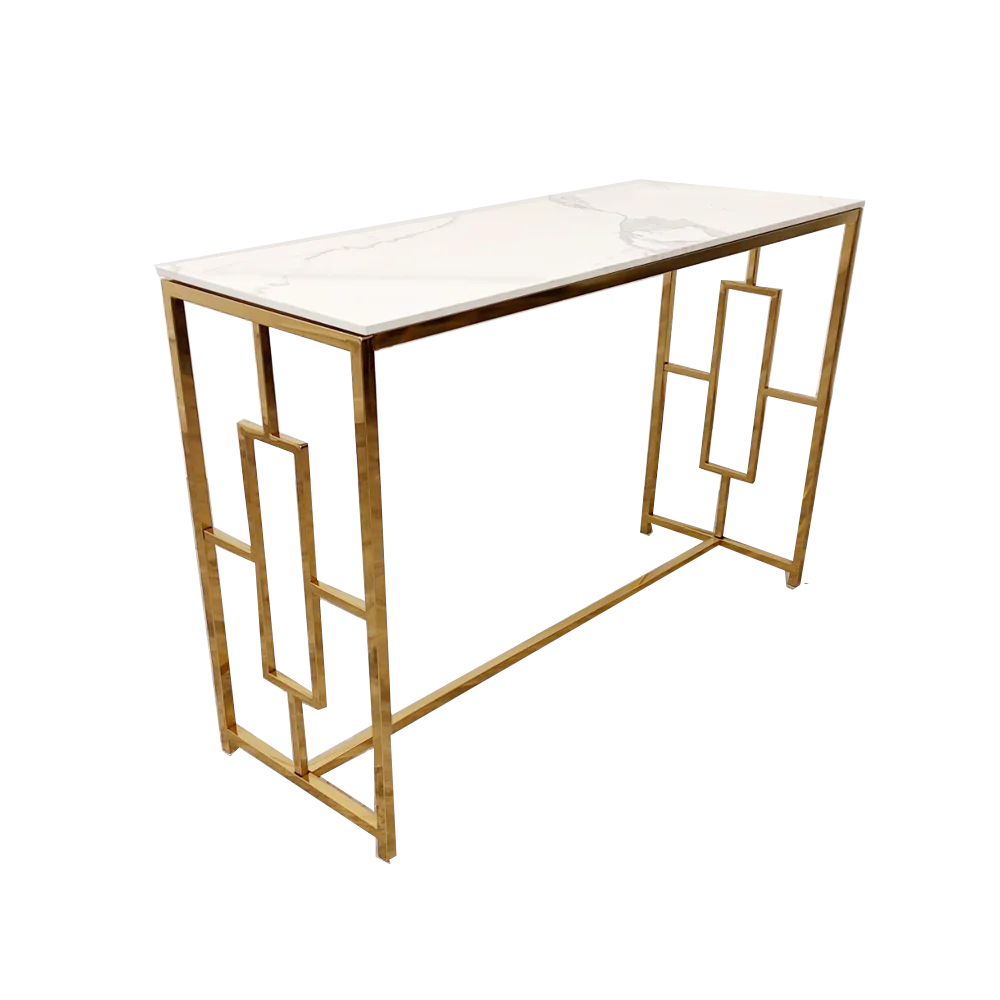 Geo Gold Console Table with Polar White Sintered Top