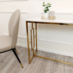 Load image into Gallery viewer, Geo Gold Console Table with Polar White Sintered Top
