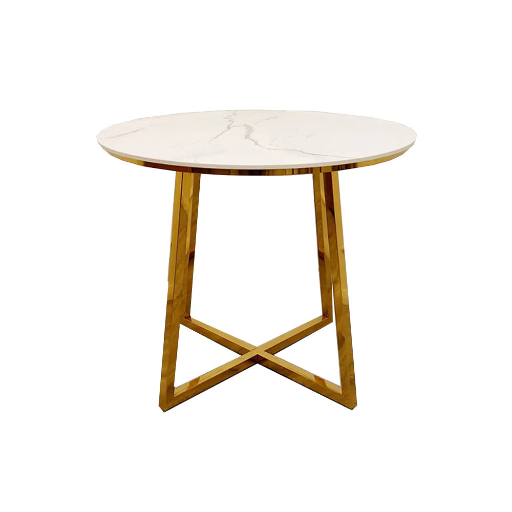 Juno Gold 90cm Round Dining Table with Polar White Sintered Stone Top