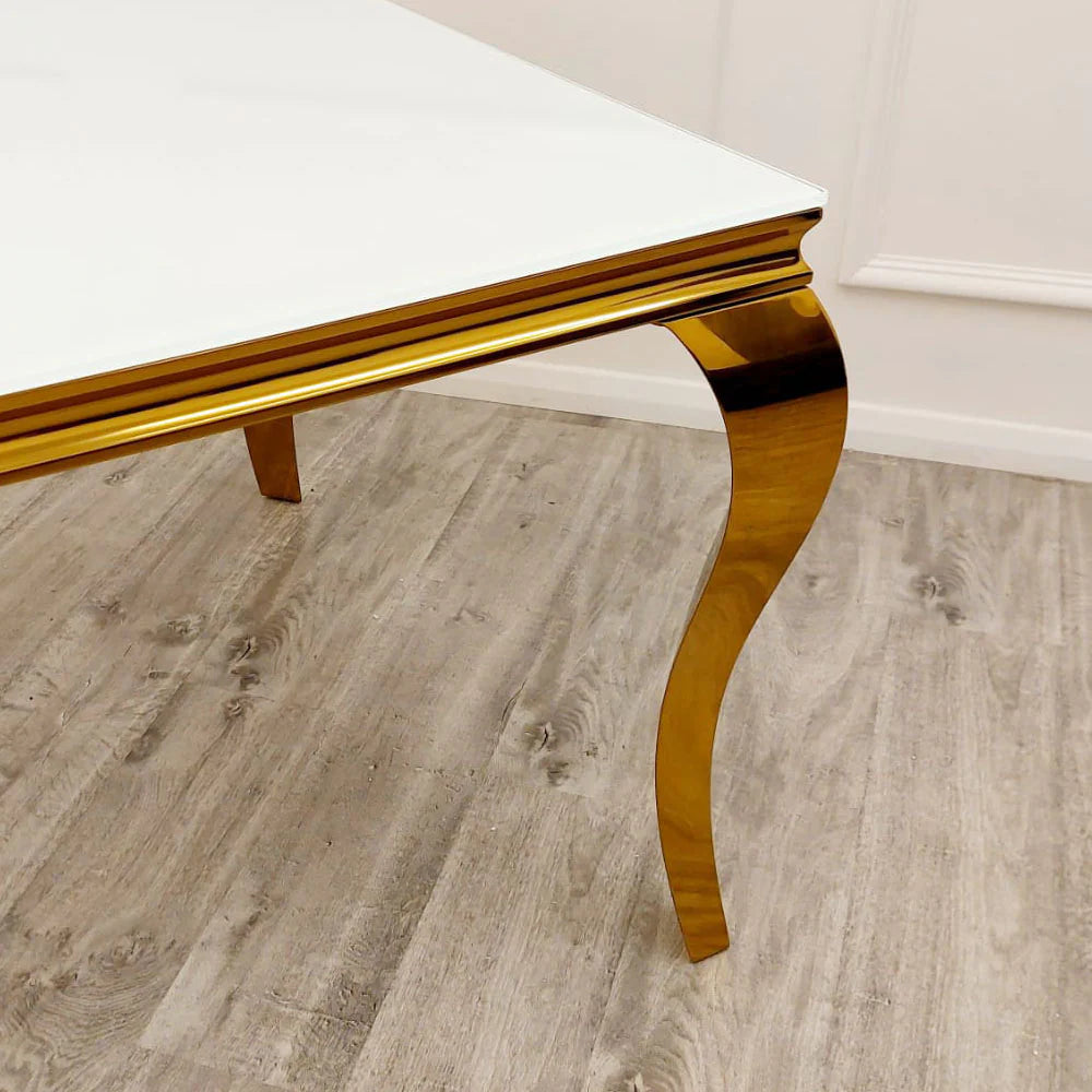 **PROMO** Louis Gold 1.5 Dining Table with White Glass Top