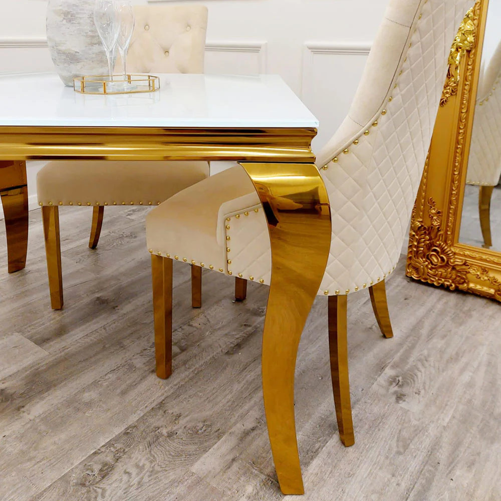 Louis Gold 1m Dining Table with White Glass