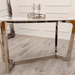 Load image into Gallery viewer, Lucien 1.6 Chrome Dining Table with Polar White Sintered Stone Top
