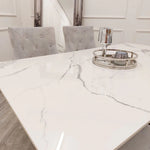 Load image into Gallery viewer, Lucien 1.6 Chrome Dining Table with Polar White Sintered Stone Top
