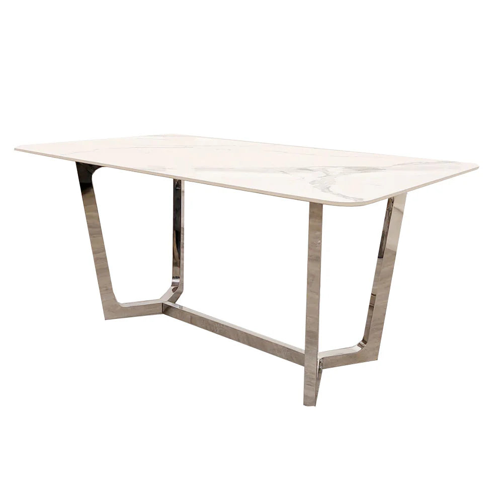 Lucien 1.6 Chrome Dining Table with Polar White Sintered Stone Top