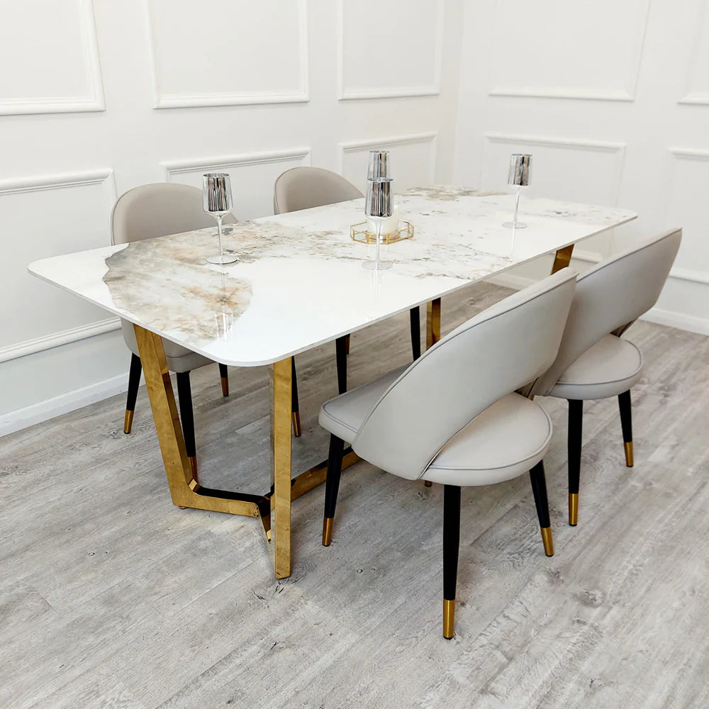 Lucien 1.8 Gold Dining Table with Pandora Gold Sintered Stone Top